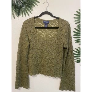 Forenza Olive Green Lace Long Sleeve Top